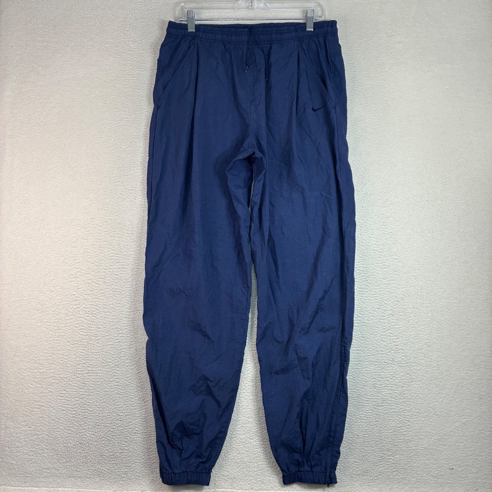 Vintage Nike Track Pants Men M Blue Windbreaker Joggers Ankle Zip Nylon 90s